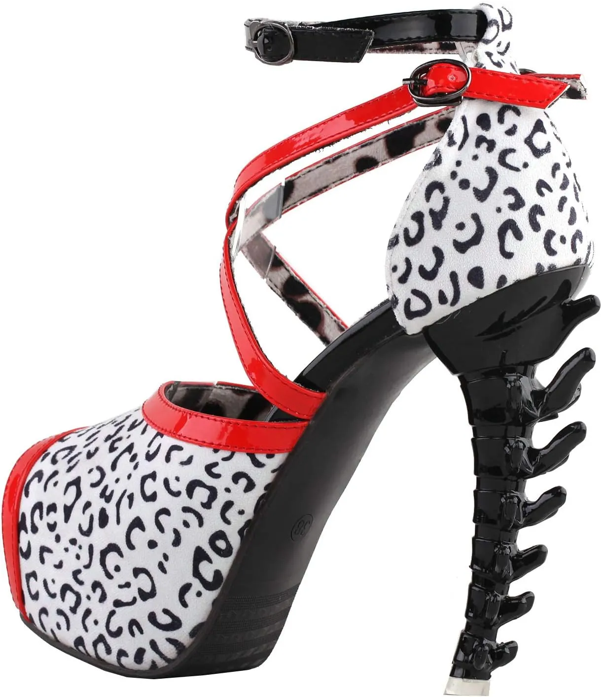 SHOW STORY Retro Black White Red Strappy Leopard Print Gladiator Platform Bone Heels Sandals,LF80708