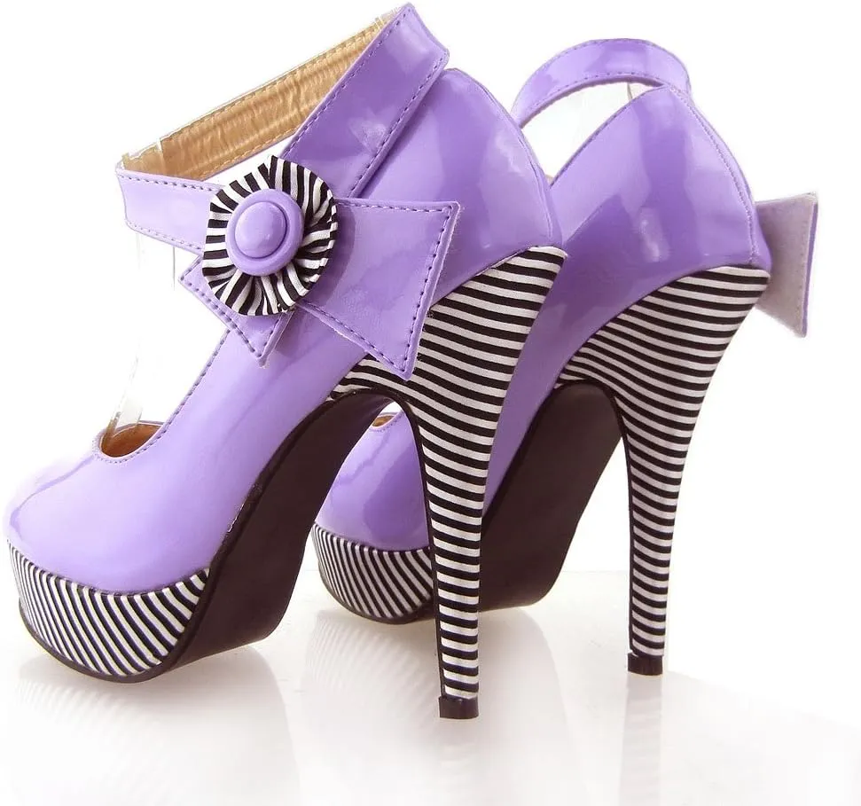 SHOW STORY Sexy Flower Ankle Strap Stripe Stiletto Platform Pumps Shoes,LF30404
