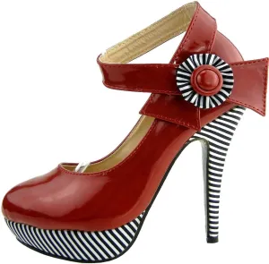 SHOW STORY Sexy Flower Ankle Strap Stripe Stiletto Platform Pumps Shoes,LF30404