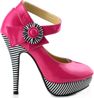 SHOW STORY Sexy Flower Ankle Strap Stripe Stiletto Platform Pumps Shoes,LF30404