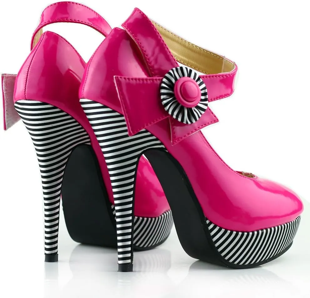 SHOW STORY Sexy Flower Ankle Strap Stripe Stiletto Platform Pumps Shoes,LF30404