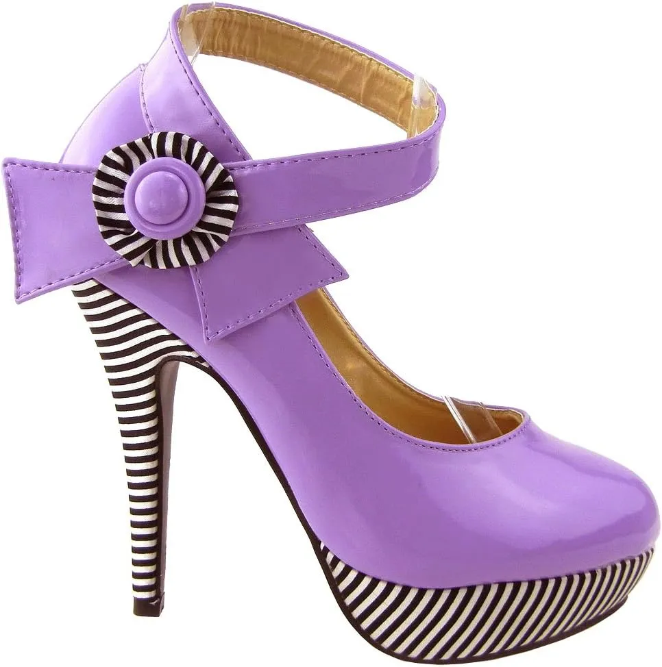 SHOW STORY Sexy Flower Ankle Strap Stripe Stiletto Platform Pumps Shoes,LF30404