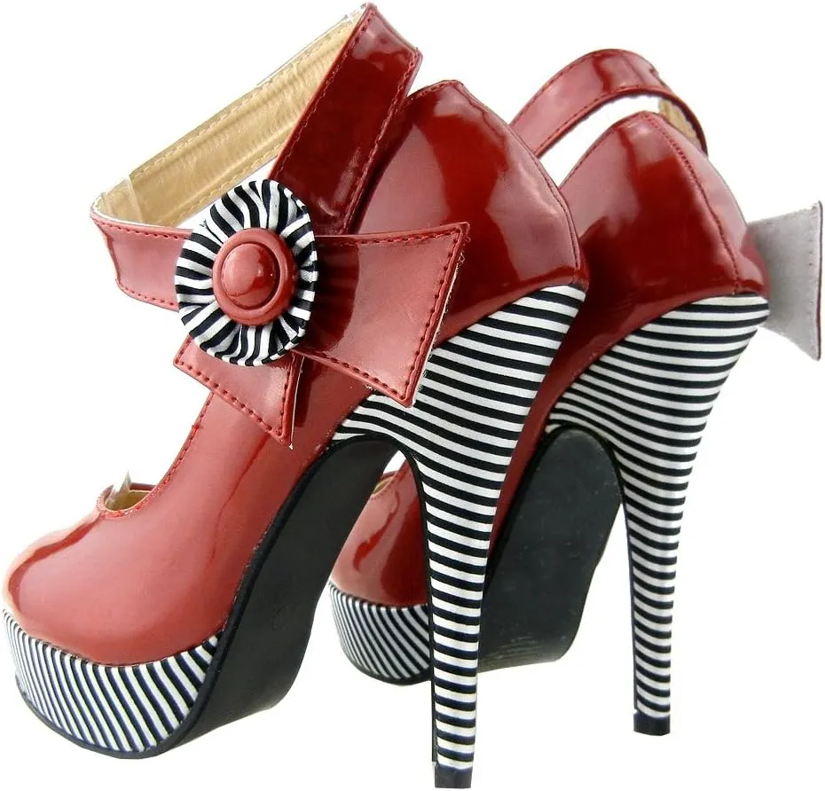 SHOW STORY Sexy Flower Ankle Strap Stripe Stiletto Platform Pumps Shoes,LF30404