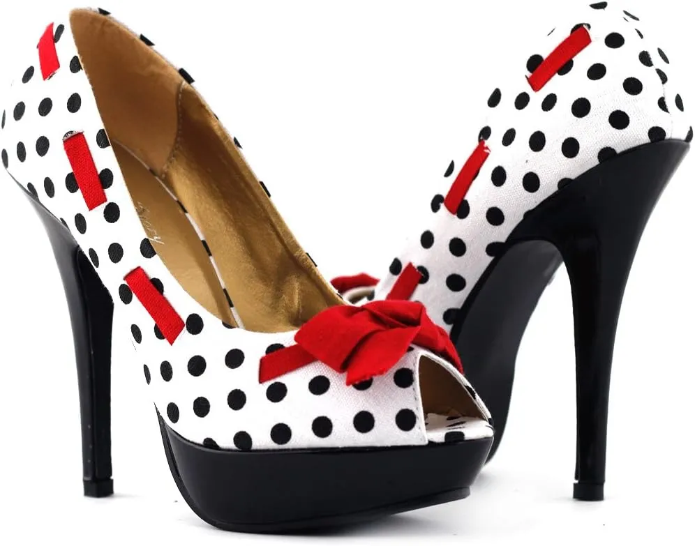 SHOW STORY Sexy Peep Toe Polka Dots Bow Platform Stiletto High Heel Pump,LF30421