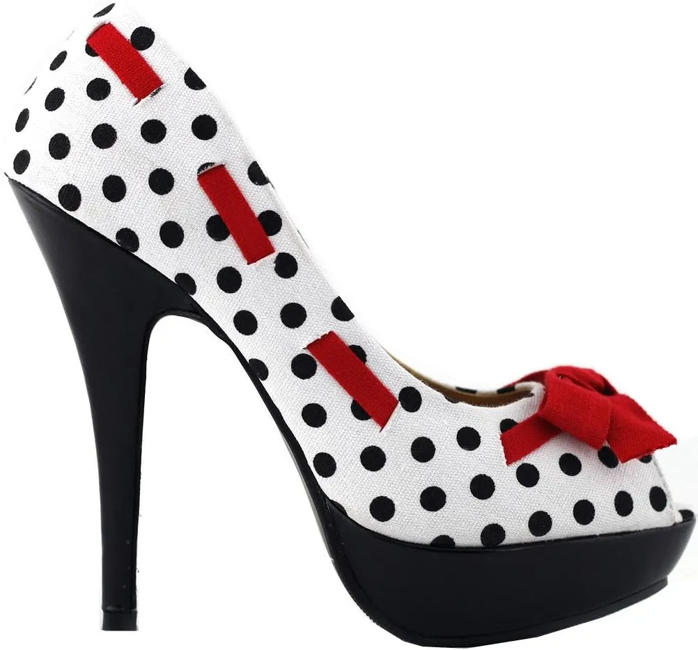 SHOW STORY Sexy Peep Toe Polka Dots Bow Platform Stiletto High Heel Pump,LF30421