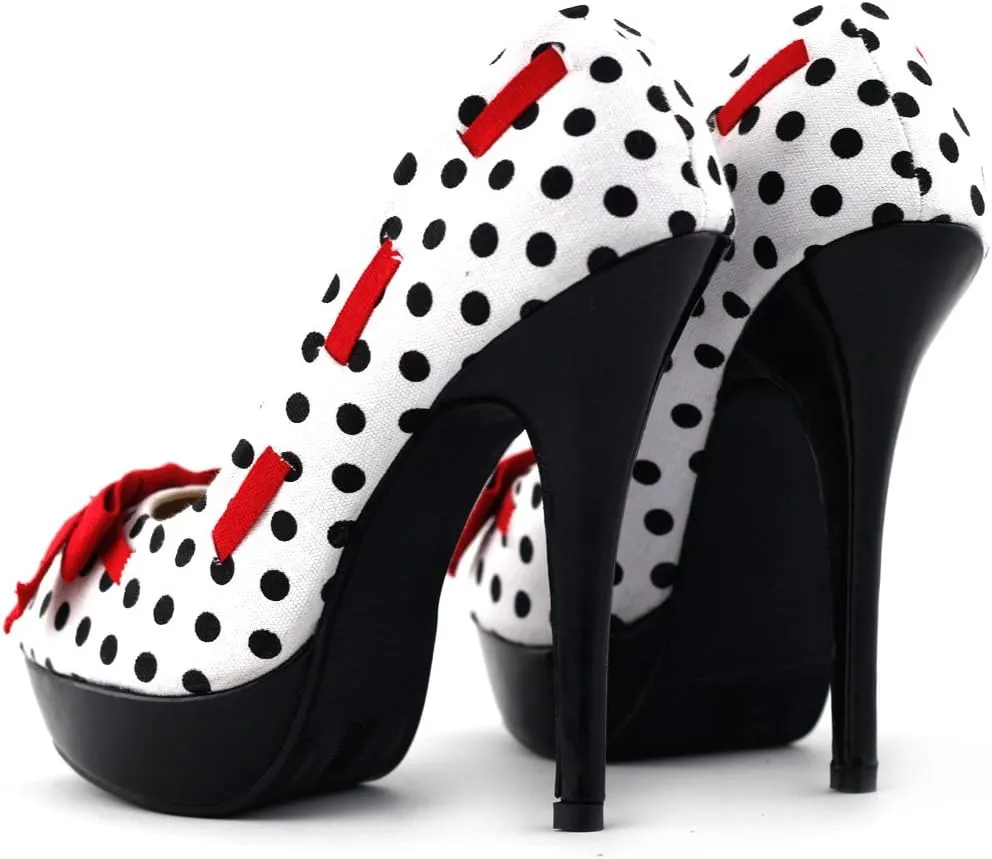 SHOW STORY Sexy Peep Toe Polka Dots Bow Platform Stiletto High Heel Pump,LF30421