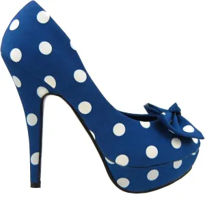 SHOW STORY Two Tone Spot Polka Dots Bow Stiletto Platform High Heel Pump,LF30406