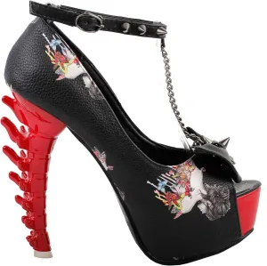 SHOW STORY White Woman Sexy Women Butterfly Print Studs Chain Peeptoe Platform Bone Heel Pumps,LF80631