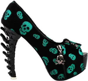 SHOW STORY Womens Skull Zipper Peeptoe Platform Bone Heel Club Pumps,LF80624