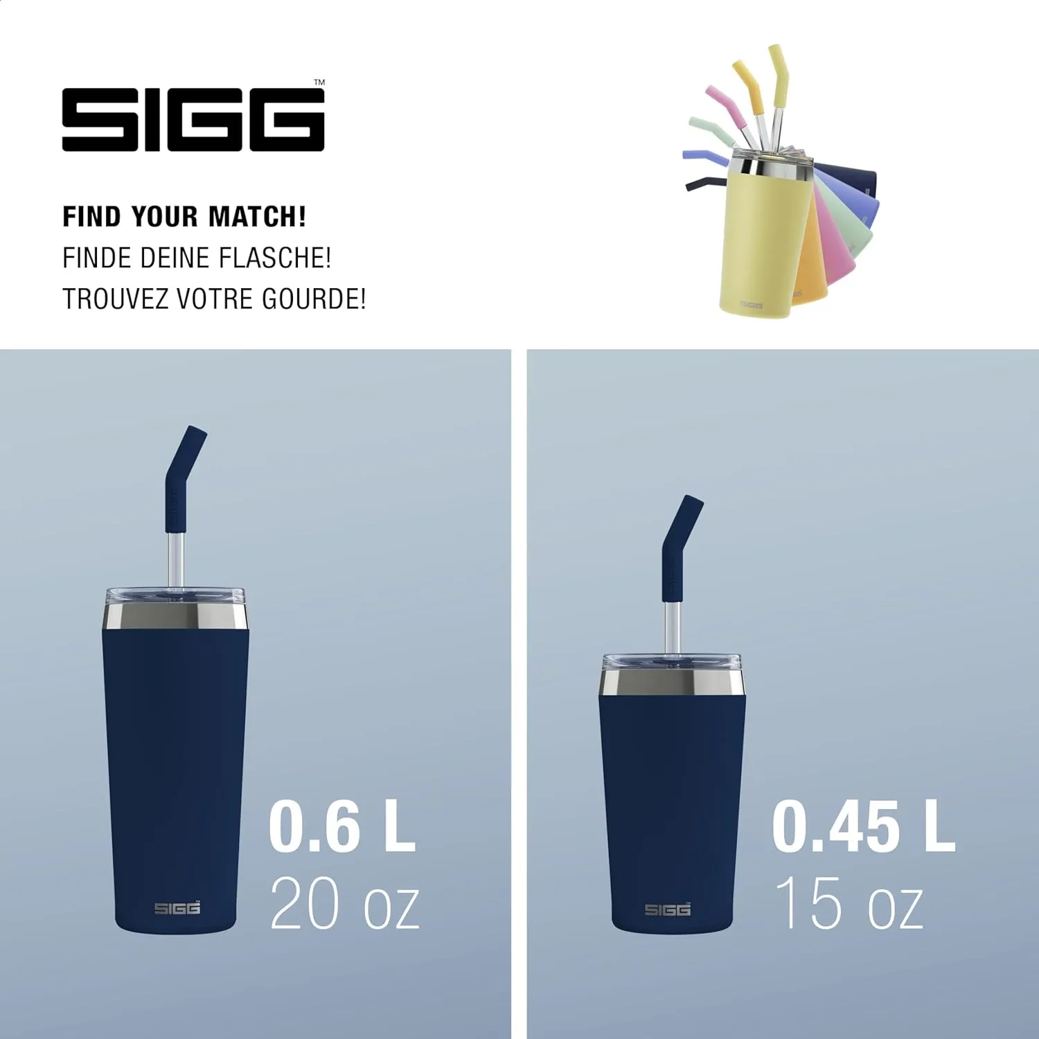 SIGG - Insulated Mug - Travel Mug Helia - With Durable Glass Straw & Cleaning Brush - Leakproof - BPA Free - 18/8 Stainless Steel - 15oz/20oz