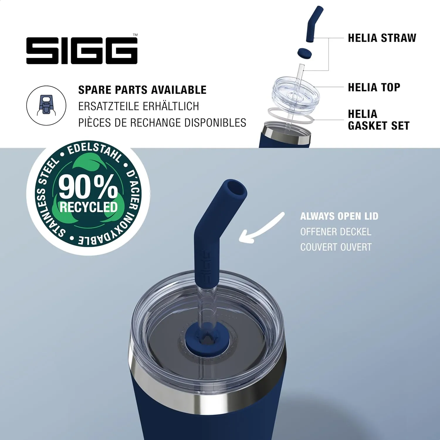 SIGG - Insulated Mug - Travel Mug Helia - With Durable Glass Straw & Cleaning Brush - Leakproof - BPA Free - 18/8 Stainless Steel - 15oz/20oz