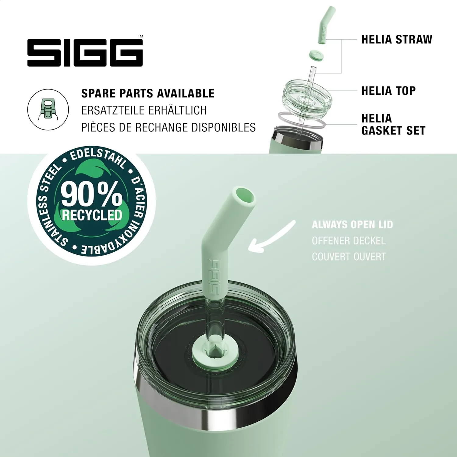 SIGG - Insulated Mug - Travel Mug Helia - With Durable Glass Straw & Cleaning Brush - Leakproof - BPA Free - 18/8 Stainless Steel - 15oz/20oz