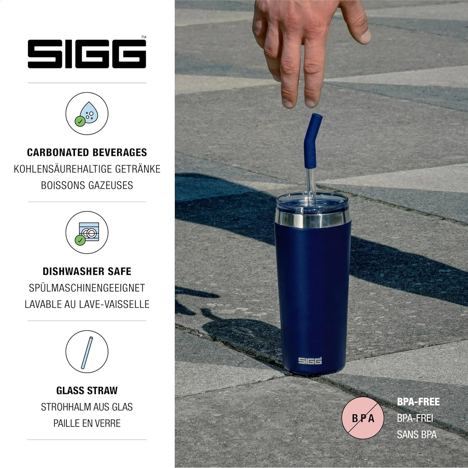 SIGG - Insulated Mug - Travel Mug Helia - With Durable Glass Straw & Cleaning Brush - Leakproof - BPA Free - 18/8 Stainless Steel - 15oz/20oz