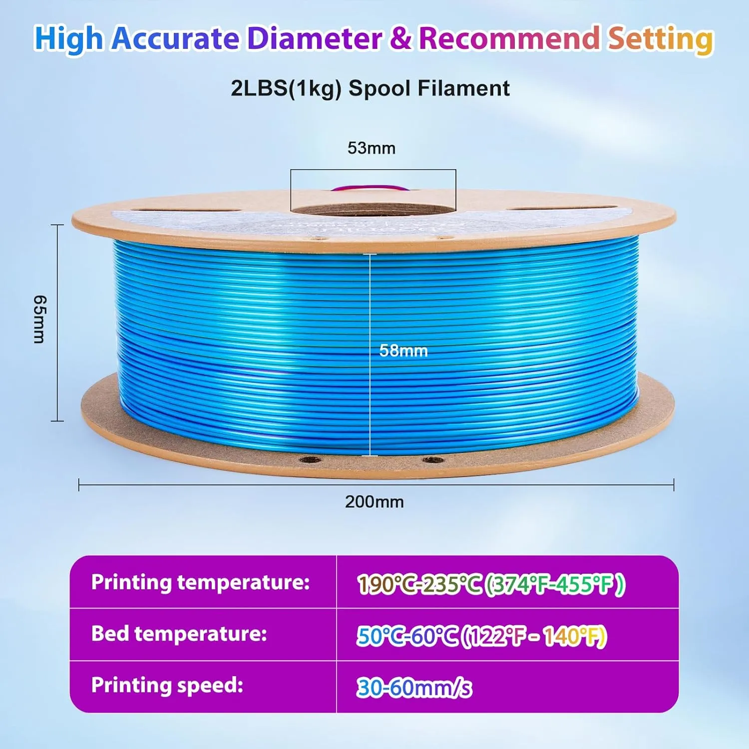 Silk PLA 3D Printer Filament Triple Color Silk PLA Filament 1.75mm 3D Printing Filament Fit Most FDM Printers, 1KG Spool(2.2lbs), 3 in 1 Color SkyBlue Purple Yellow
