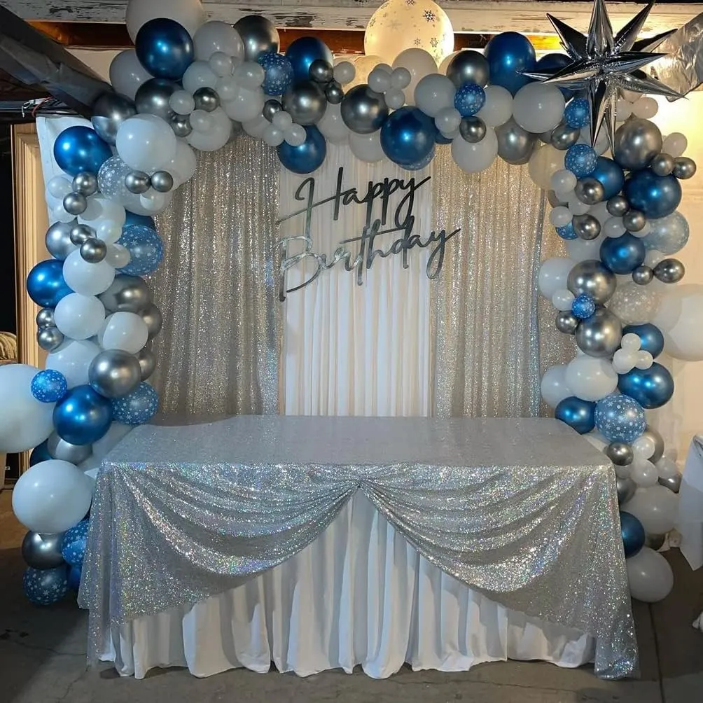 Silver Backdrop Curtains 2 Pieces 2FTx8FT Sequin Backdrop Decor for Party Wedding Christmas Background