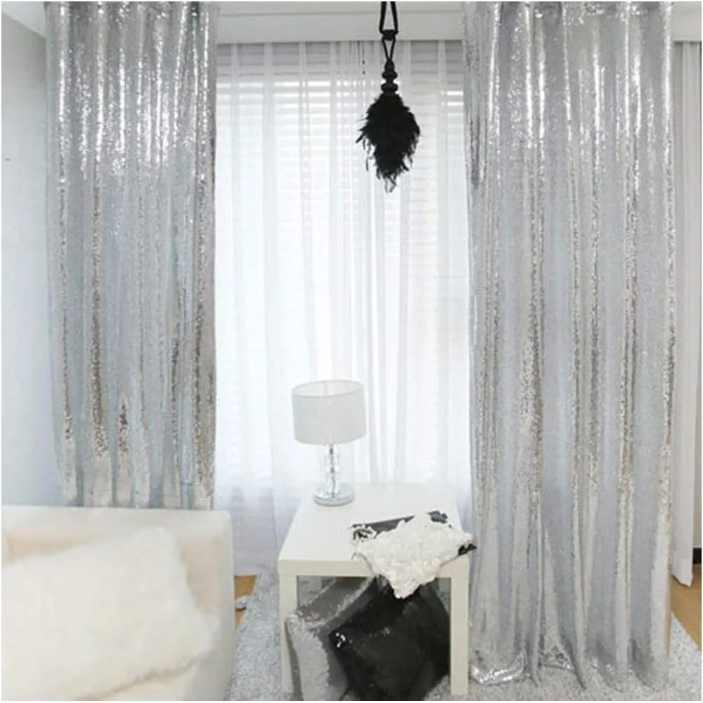Silver Backdrop Curtains 2 Pieces 2FTx8FT Sequin Backdrop Decor for Party Wedding Christmas Background