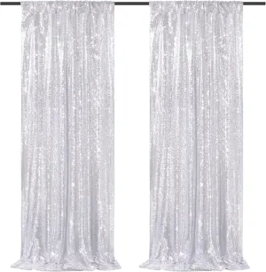 Silver Backdrop Curtains 2 Pieces 2FTx8FT Sequin Backdrop Decor for Party Wedding Christmas Background