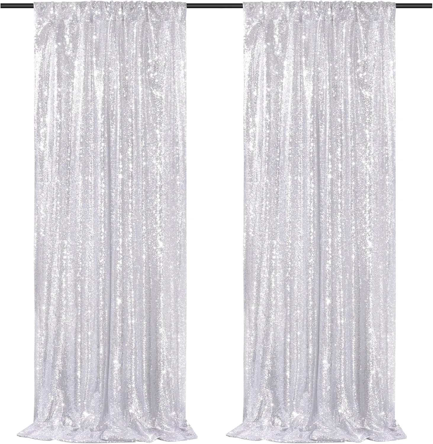 Silver Backdrop Curtains 2 Pieces 2FTx8FT Sequin Backdrop Decor for Party Wedding Christmas Background