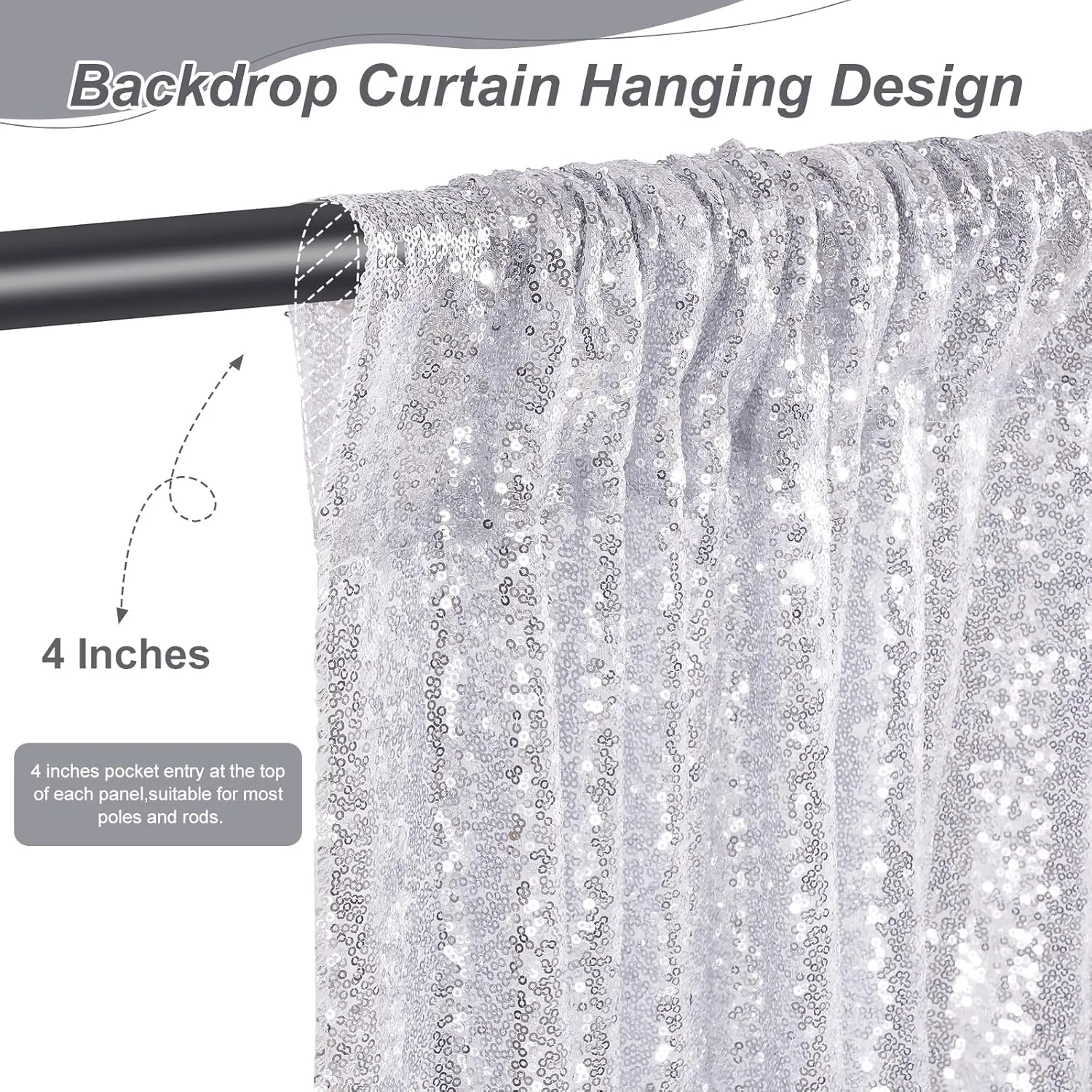 Silver Backdrop Curtains 2 Pieces 2FTx8FT Sequin Backdrop Decor for Party Wedding Christmas Background