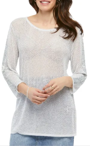 Silver Long Sequin Sleeve Mesh Top