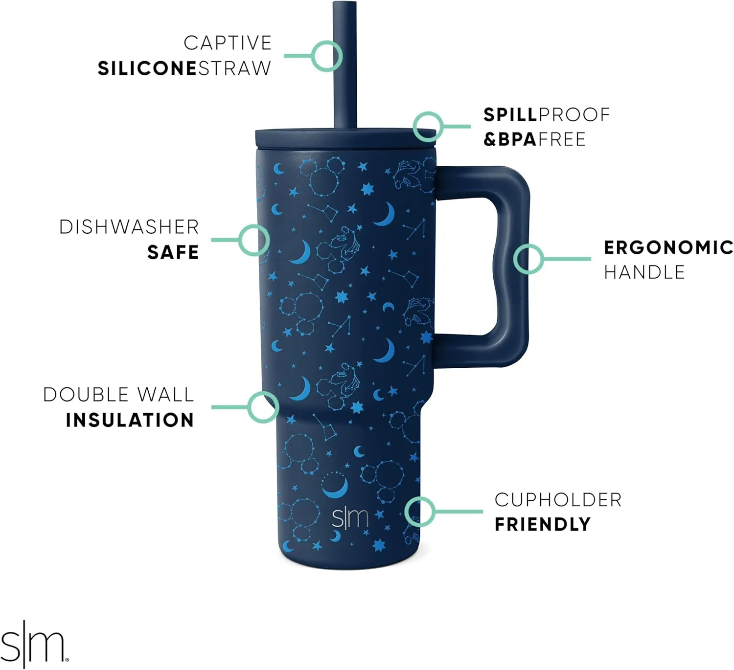Simple Modern Disney Kids 24 oz Tumbler with Handle and Silicone Straw Lid | Spill Proof Leak Resistant | Reusable Stainless Steel Bottle | Kids Boys | Trek Collection | Mickey Mouse Constellations