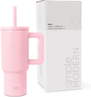 Simple Modern Kids 24 oz Tumbler with Handle and Silicone Straw Lid | Spill Proof and Leak Resistant | Reusable Stainless Steel Bottle | Gift for Kids Boys Girls | Trek Collection | Blush