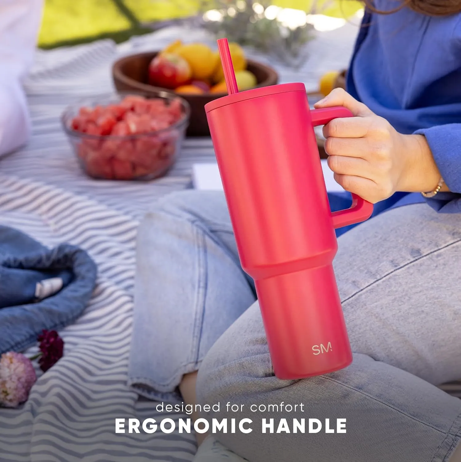 Simple Modern Valentine's Day Disney 40 oz Tumbler with Handle | Insulated Stainless Steel Water Bottle Travel Mug | Holiday Gifts for Women Her | Trek Collection | 40oz | Minnie Dots and Faces