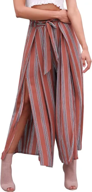 Simplee Women's Casual Split Wide Leg Pants High Waist Palazzo Flowy Beach Pants Summer Boho Lounge Pants with Pockets