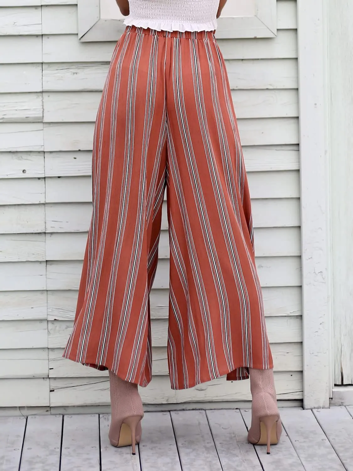 Simplee Women's Casual Split Wide Leg Pants High Waist Palazzo Flowy Beach Pants Summer Boho Lounge Pants with Pockets