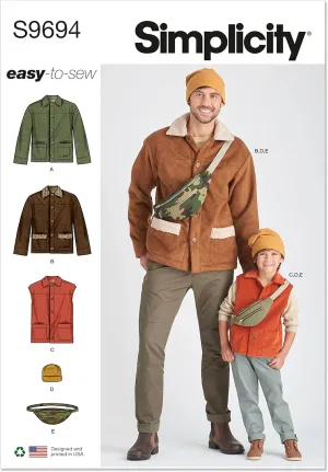 Simplicity SS9694A Boys' and Men's Jacket, Vest, Hat and Crossbody Bag A (S - L/S - XL)