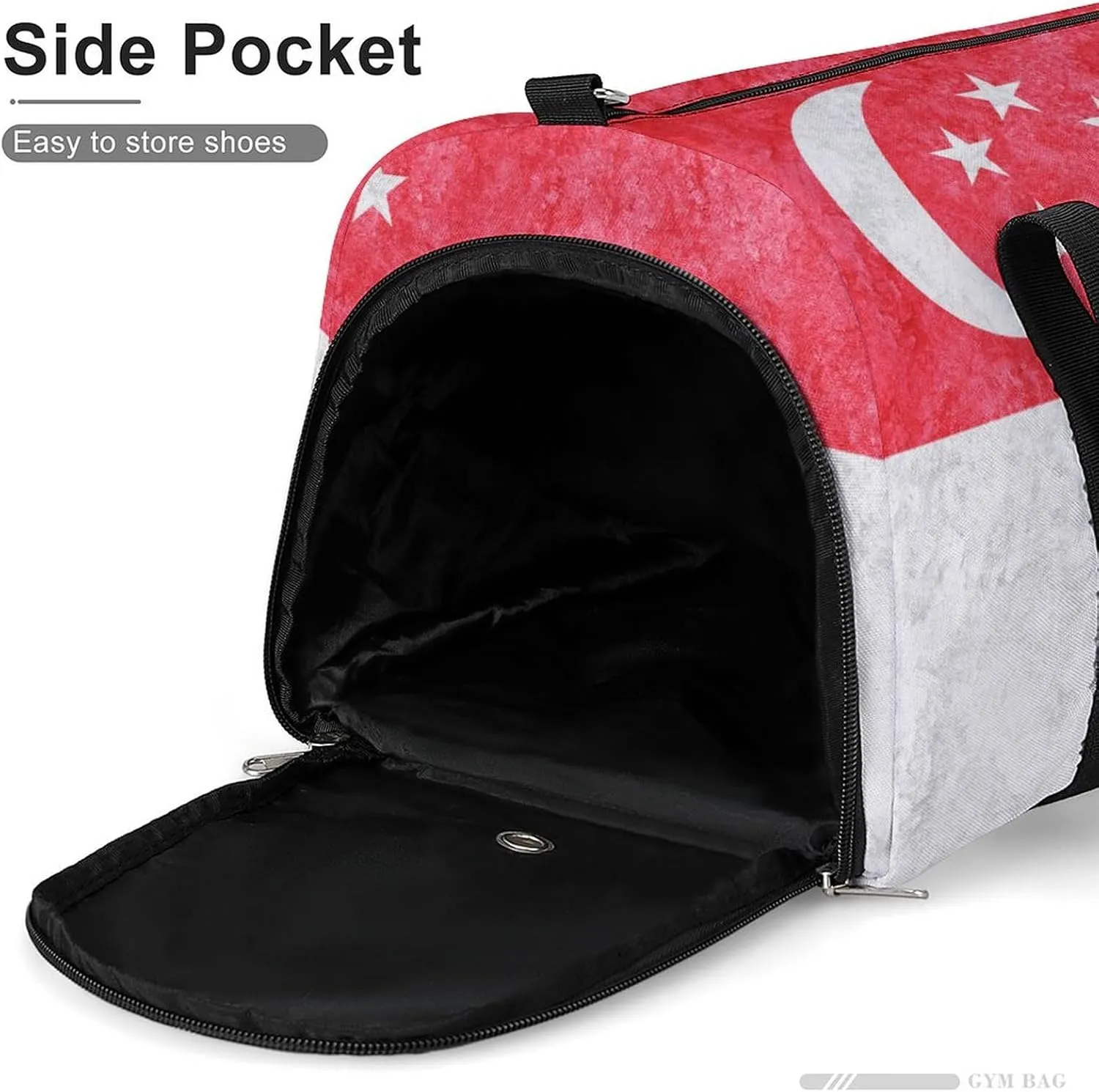 Singapore Flag Textured Gym Duffel Bag for Men Women with Wet Pocket and Shoe Compartment
