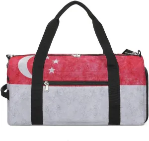 Singapore Flag Textured Gym Duffel Bag for Men Women with Wet Pocket and Shoe Compartment
