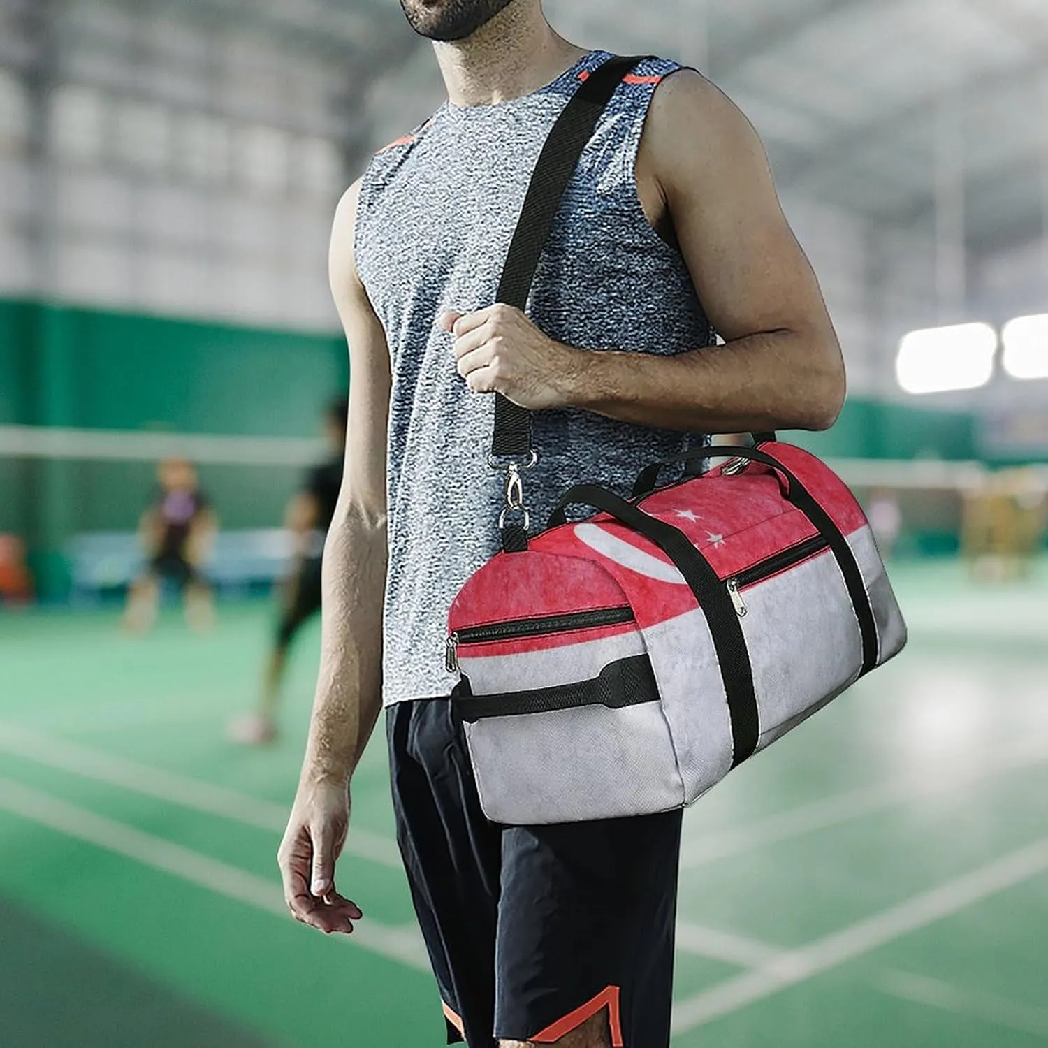 Singapore Flag Textured Gym Duffel Bag for Men Women with Wet Pocket and Shoe Compartment