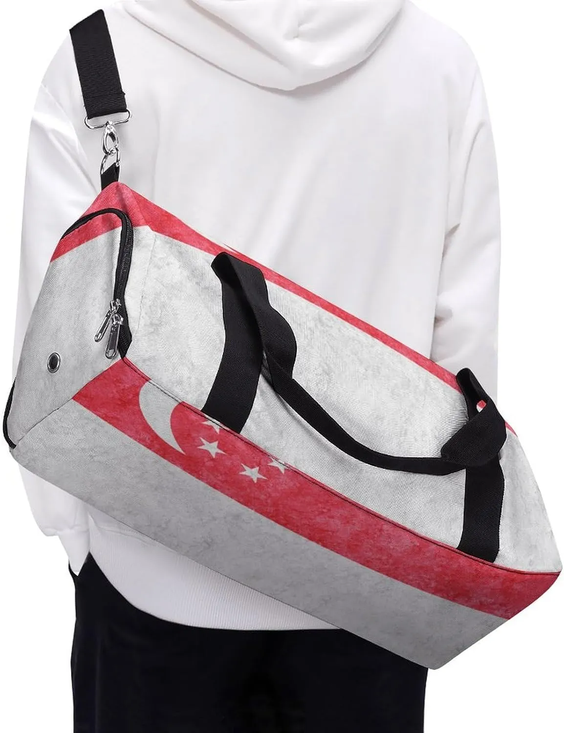 Singapore Flag Textured Gym Duffel Bag for Men Women with Wet Pocket and Shoe Compartment
