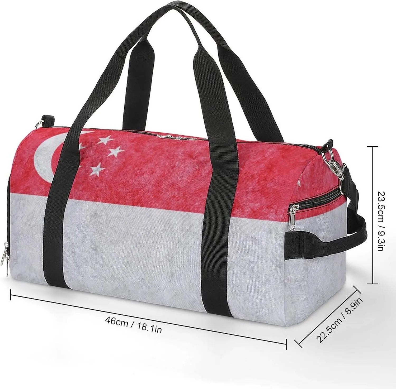 Singapore Flag Textured Gym Duffel Bag for Men Women with Wet Pocket and Shoe Compartment