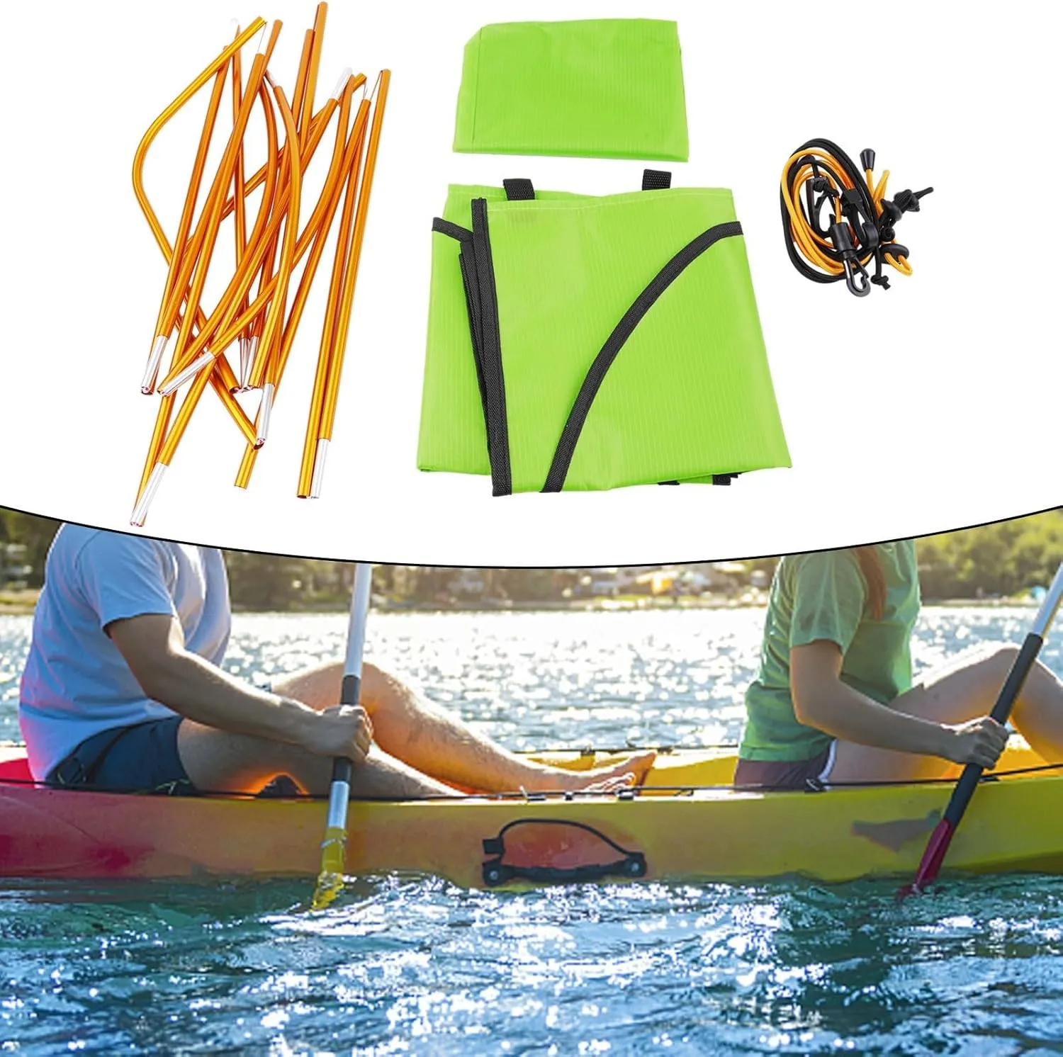 Single Sun Shelter For Kayaks Canopy Awning Sunshade Tent for Singleperson, Lightweight Portable Boat Shade with Shock Cord Aluminum Frame,125x110cm(green)