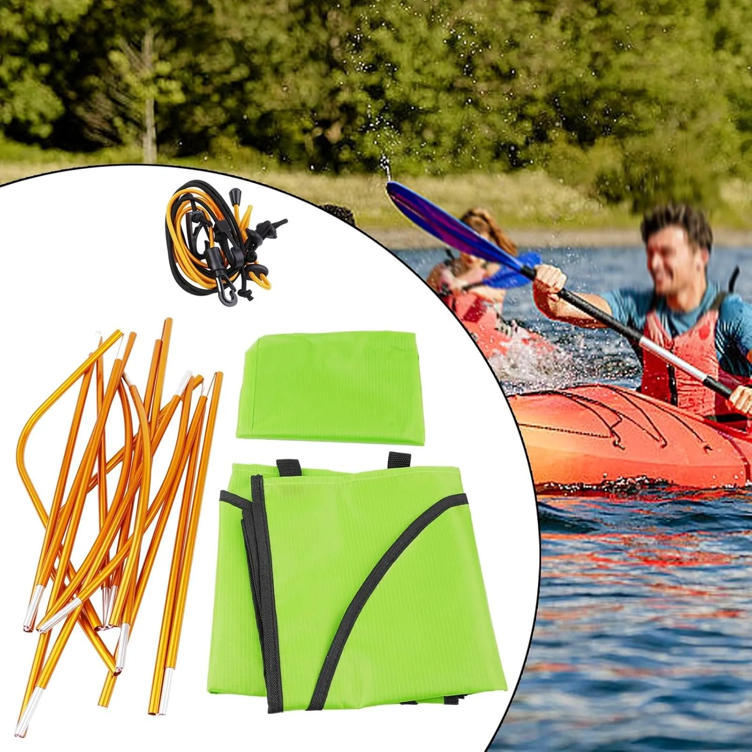 Single Sun Shelter For Kayaks Canopy Awning Sunshade Tent for Singleperson, Lightweight Portable Boat Shade with Shock Cord Aluminum Frame,125x110cm(green)