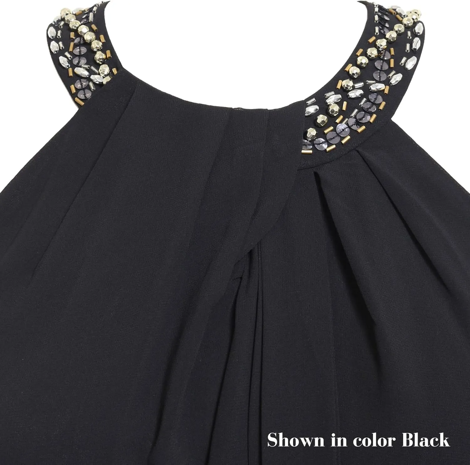 S.L. Fashions Women's Plus Size Jewel Neck Chiffon Halter Dress