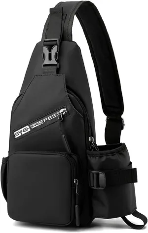 Sling Bags Chest Shoulder Backpack Men Crossbody Bags Cover Pack Rucksack Crossbody Bag for Travel Hiking Bicycle Sport Gym Daypacks with water bottle holder Waterproof Nylon Black