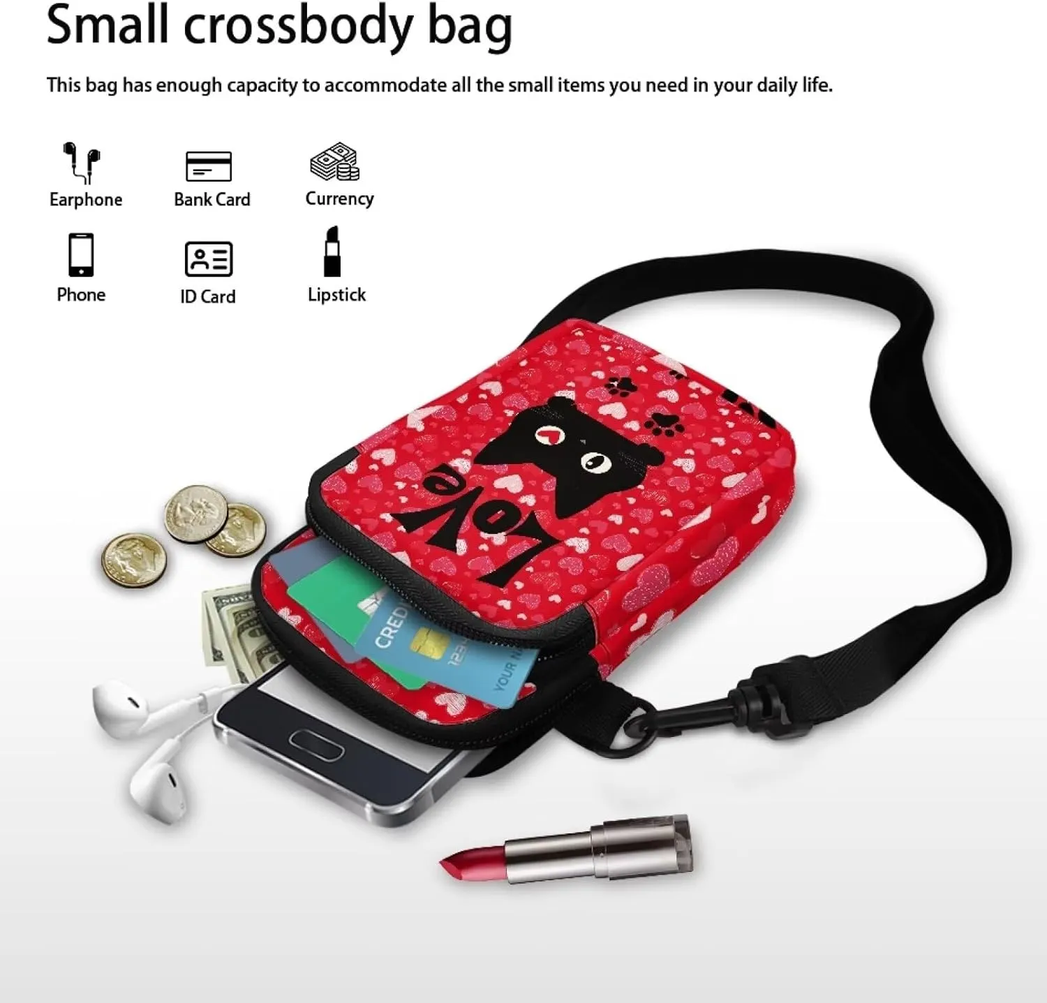 Small Cross Body Purse Trendy Phone Double Layer Shoulder Bags for Women Zip Messenger Bag