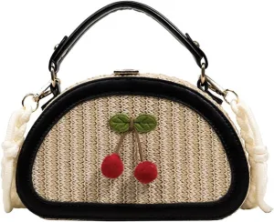 Small Cute Beach Bags for Women Straw Purses for Women Summer Purse Vacation Handbags Crossbody Bags Shoulder Bag(Black)