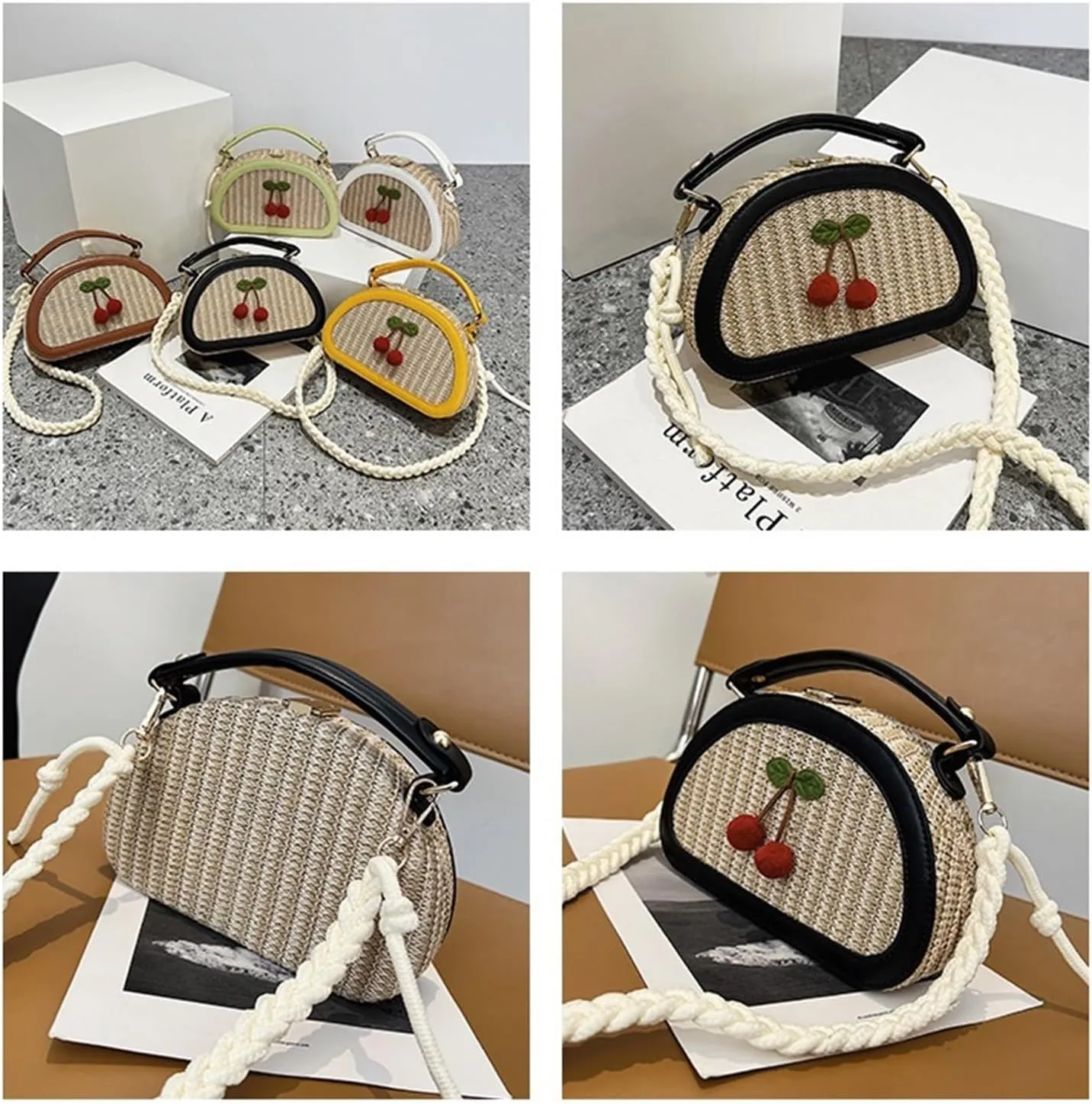 Small Cute Beach Bags for Women Straw Purses for Women Summer Purse Vacation Handbags Crossbody Bags Shoulder Bag(Black)