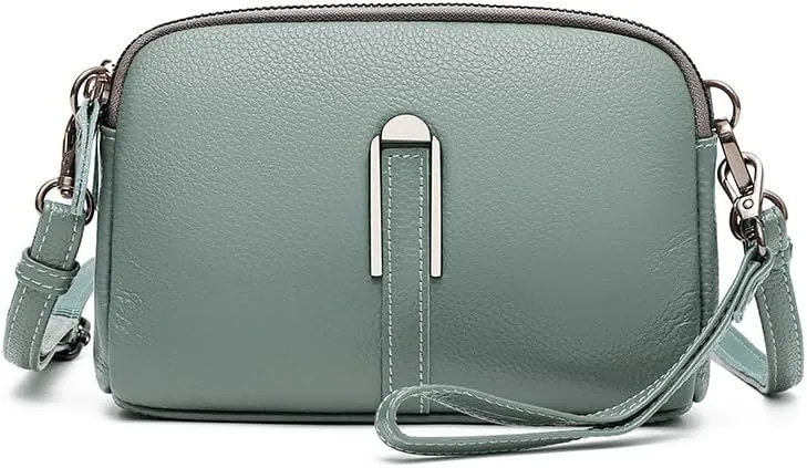 Small Genuine Leather Double Zip Camera Cross Body Purses Handbag Trendy Crossbody Bags for Women Ladies‘ Bag