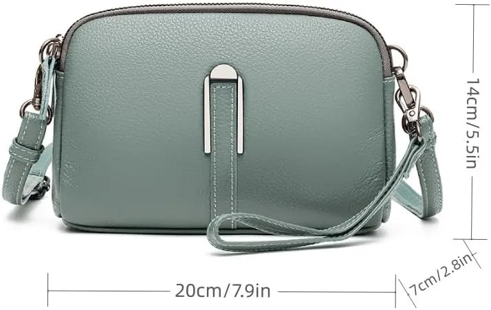 Small Genuine Leather Double Zip Camera Cross Body Purses Handbag Trendy Crossbody Bags for Women Ladies‘ Bag