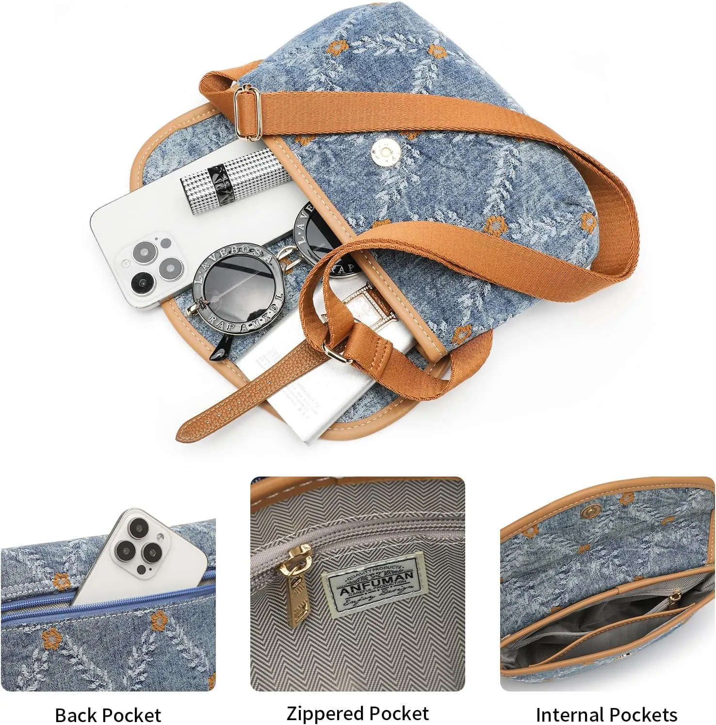 Small Jean Denim Crossbody Purses Bags for Women Crossbody Trendy Design Shoulder Purse Messenger Bags