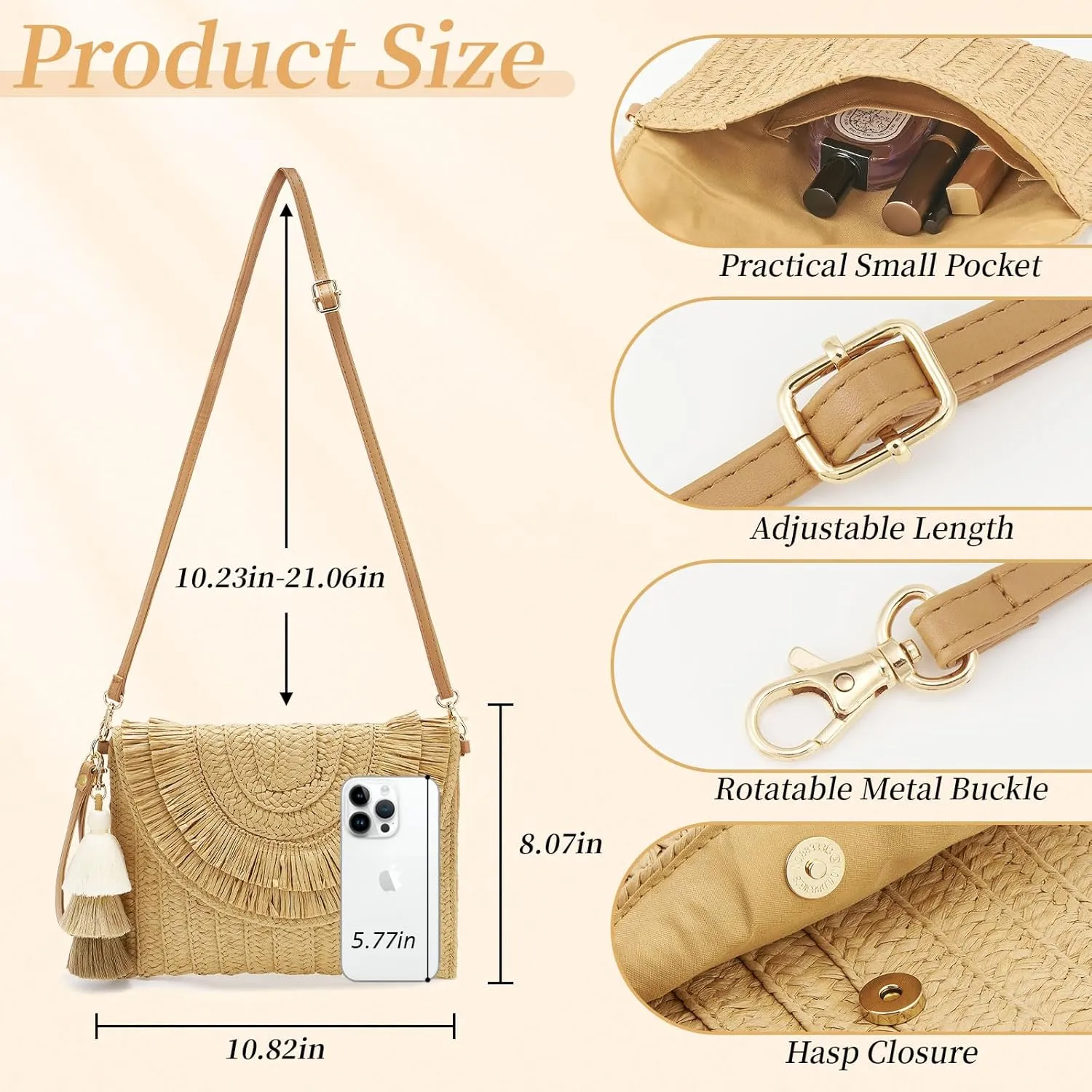 Small Straw Purse for Women Summer Clutch Purses Beach Woven Envelope Bag Raffia Shoulder,Straw Crossbody Bag boho