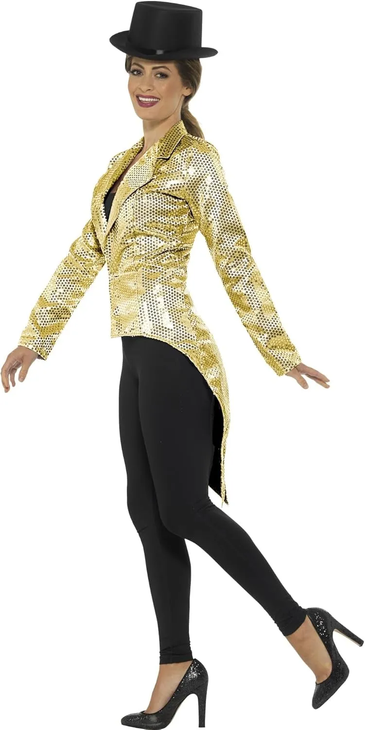 Smiffys Womens Sequin Tailcoat Jacket, Ladies