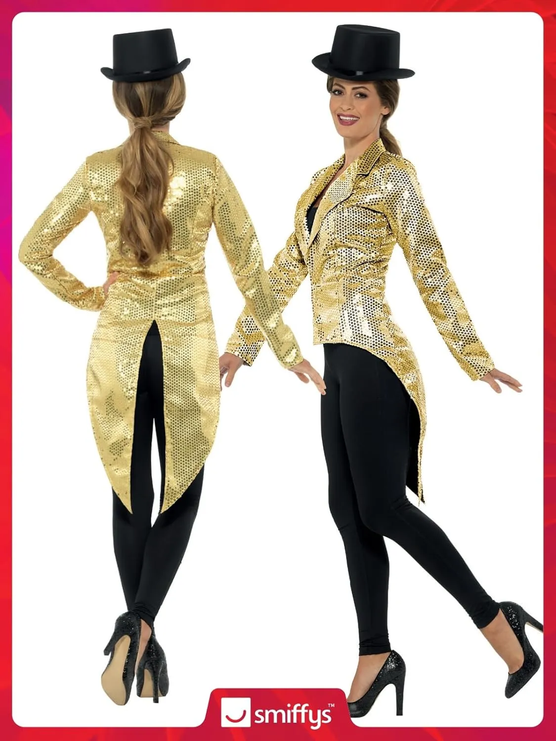 Smiffys Womens Sequin Tailcoat Jacket, Ladies