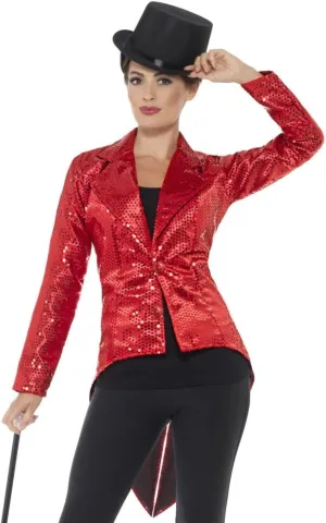 Smiffys Womens Sequin Tailcoat Jacket, Ladies