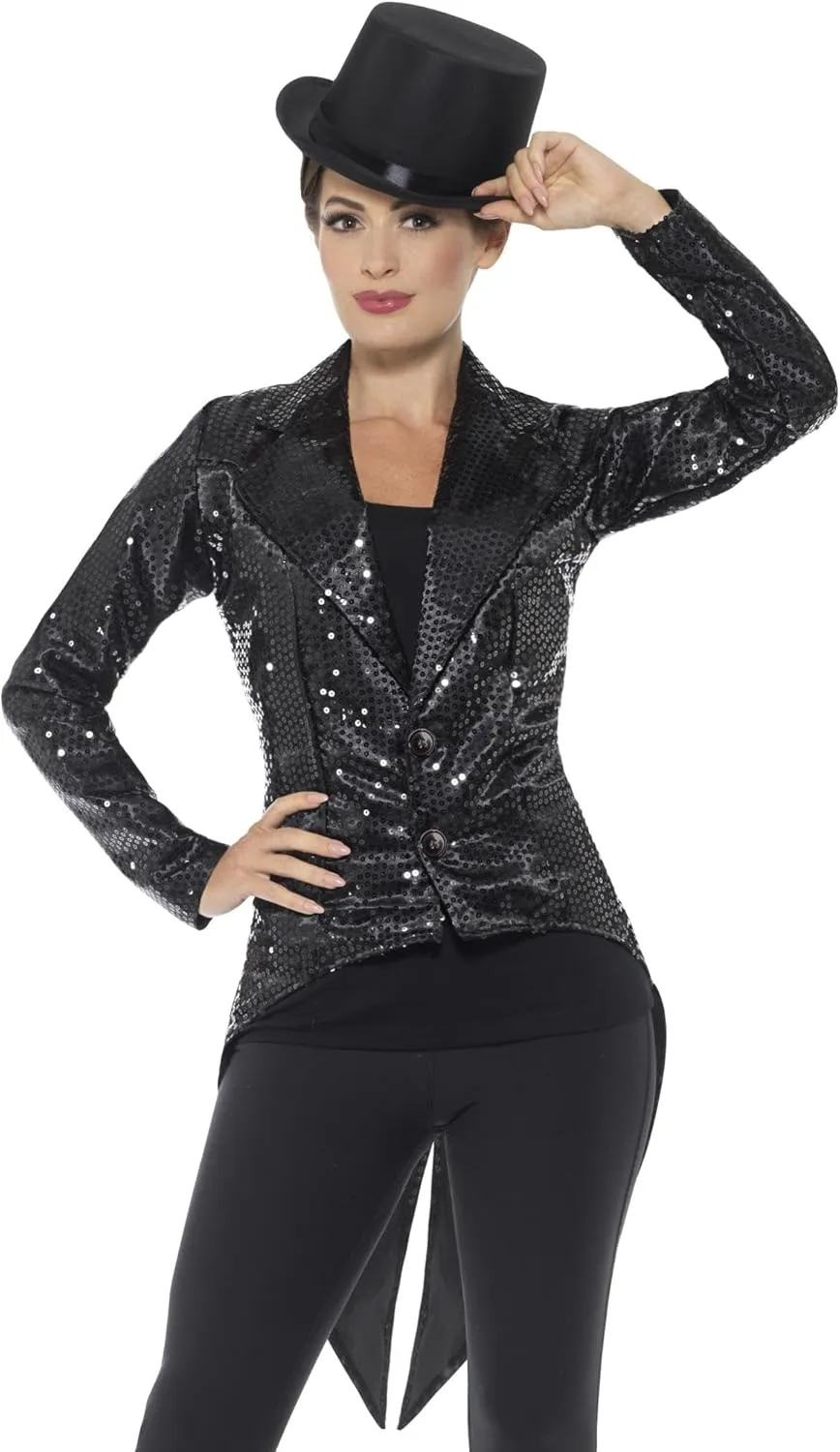 Smiffys Womens Sequin Tailcoat Jacket, Ladies